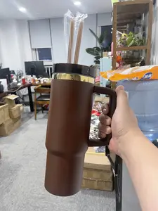 20pcs 40oz Chocolate Colors Mirror Gold Underneath Quencher Tumbler With Colored Straw Laser Engraving Tumbler Mugs in USA Warehouse