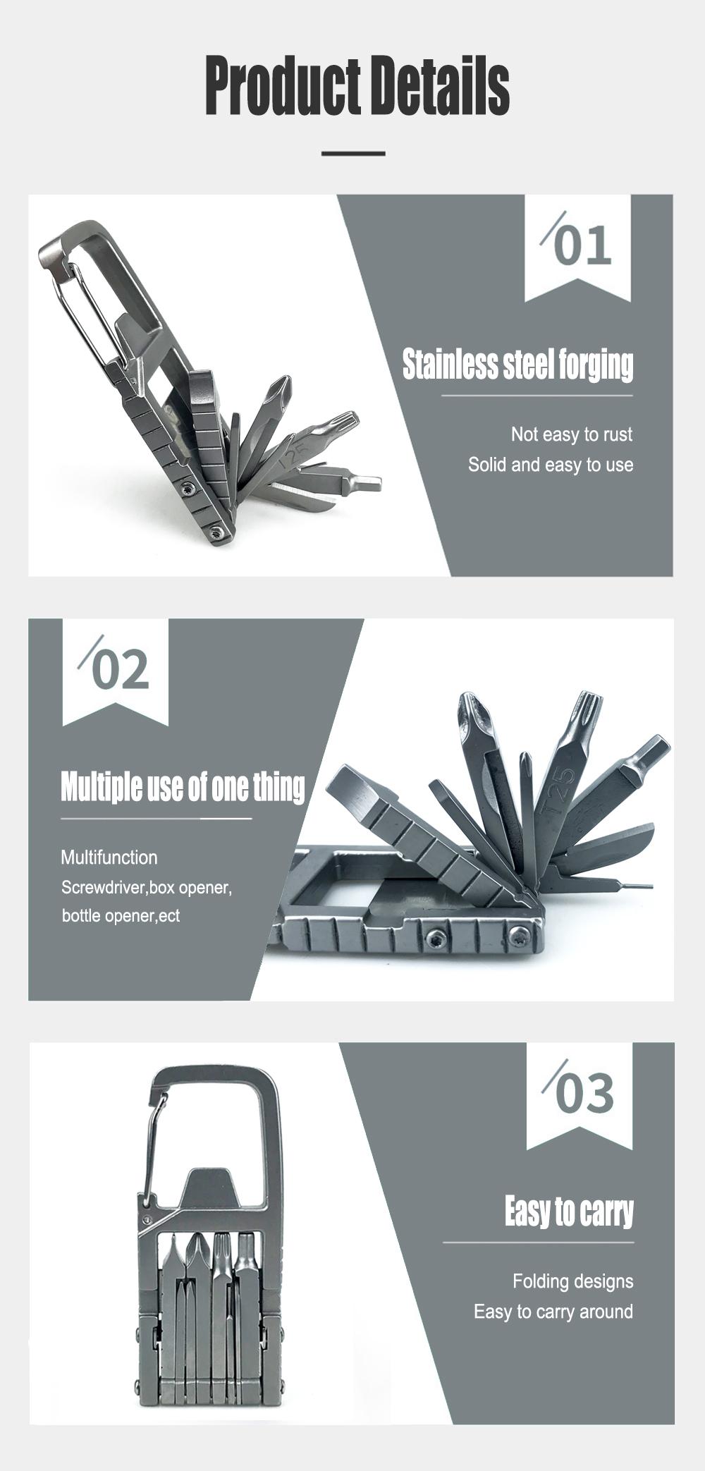 13 in 1 Multifunction Stainless Steel Tool Combination Folding Outdoor Tools Corkscrew Screwdriver Wrench Keychain