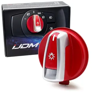 iJDMTOY M-Sport Red Driver Side Headlight Switch Knob Cap Replacement, For BMW E82/E88 1 Series, E90/E92 3 Series, E84 X1