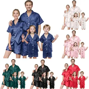Matching Silk Pajamas Set for Family Summer Short Family Matching Sleepwear Suits Couple Satin Pjs Loungewear Set