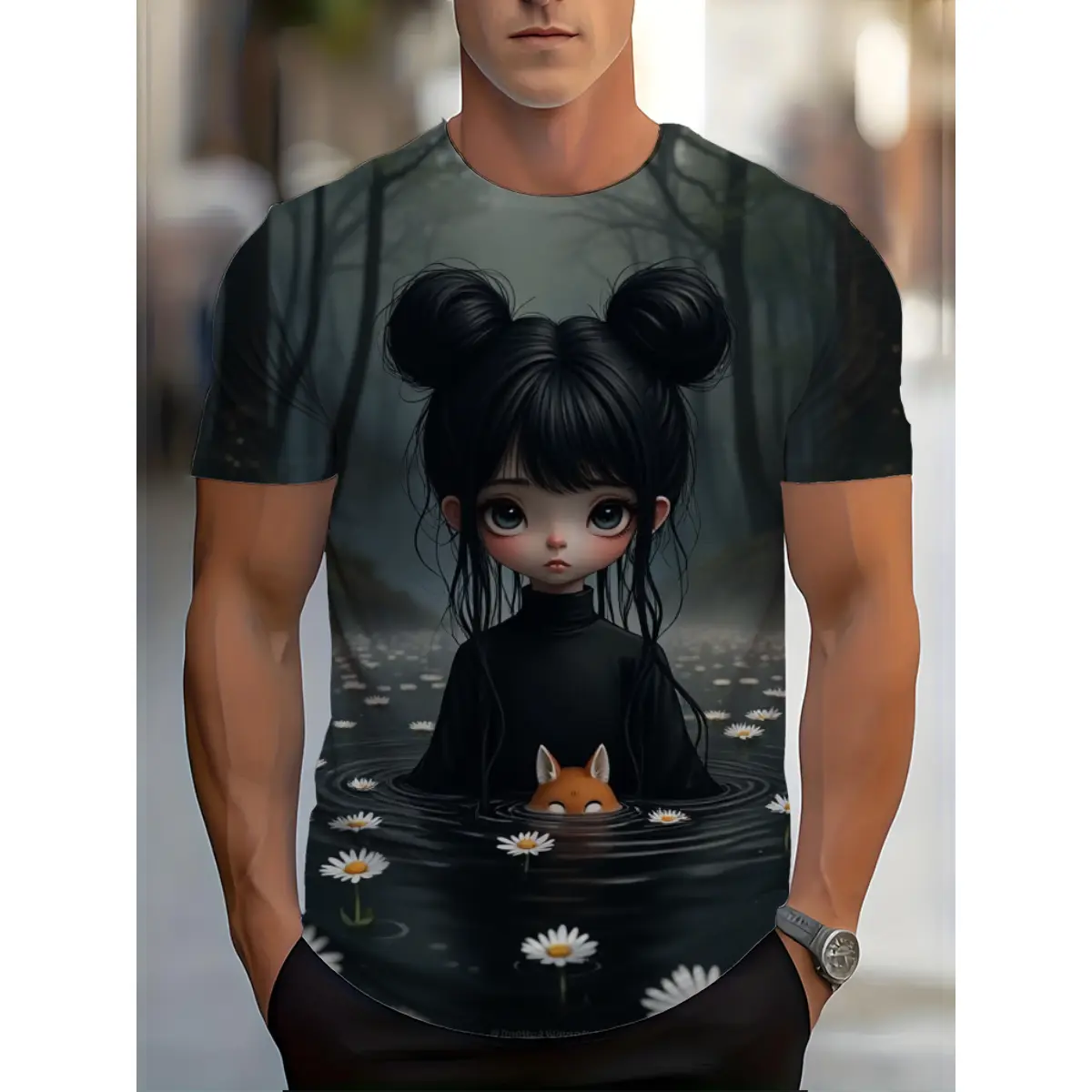 Men's Casual Relaxed Cut 3D Fantasy All-Over Print Short-Sleeve Round Neck Polyester Graphic Top, Ethereal Scene, Stylish Colorful Menswear Top, Fashion Clothes