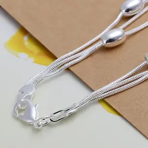 Women's 925 Sterling Silver Bead Chain Bracelets - Elegant Fashion Design High-Quality Silver Jewelry for Wedding, Daily Wear