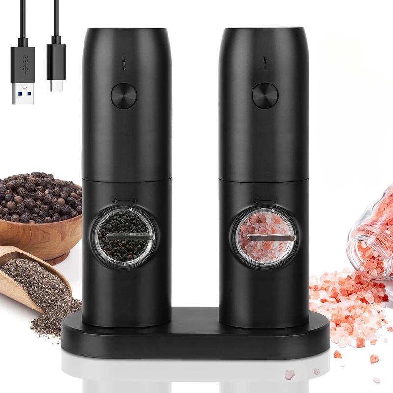 Electric Salt & Pepper Grinder Set, USB Rechargeable Automatic Pepper ...