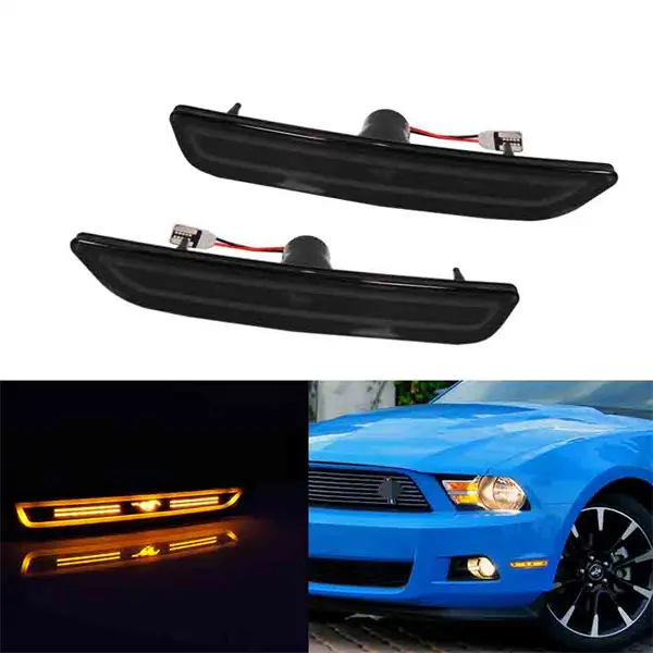 Smoked Lens Amber LED Front Side Flare Marker Lamps Lights For Ford Mustang 2010 2011 2012 2013 2014 Replace OEM AR3Z-15A201-A, AR3Z-15A201-B, FO2551144