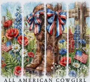All American Cowgirl Boots with Patriotic Bows and Wildflowers