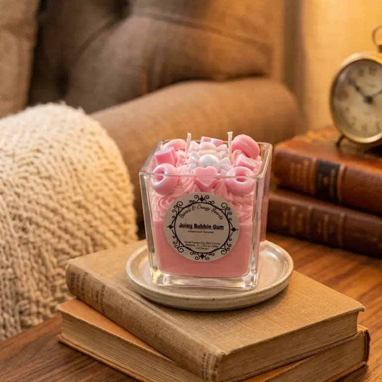 12oz Hand-Poured Juicy Bubble Gum Soy Candle - Home Decor, Room Freshener with Sweet Candy Fragrance, Fruity Nostalgic Burst for Casual, Daily, Business, Engagement Use, Wax