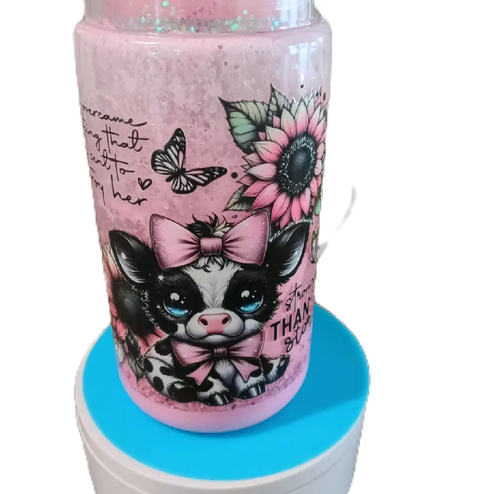 16oz BPA-Free Reusable Acrylic Snowglobe Portable Tumbler - Modern Pink Cow Print Cartoon Cup with Lid, Single Unit Durable Kitchenware Drinkware for Daily Drinking, Ideal for Friends