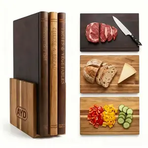 Set of 1/3 Book-Shaped Cutting Boards with Stand, Solid Acacia Wood Decorative Cutting Board for Fruits, Vegetables, Meat & Bread, Unique Gift for Book Lovers