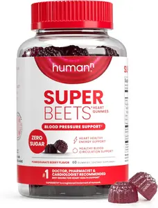 SuperBeets Heart Gummies - Beet Gummy with Energy Support, Grape Seed Extract & Beetroot Powder, Sugar Free - Pomegranate Berry Flavor, 60 Count