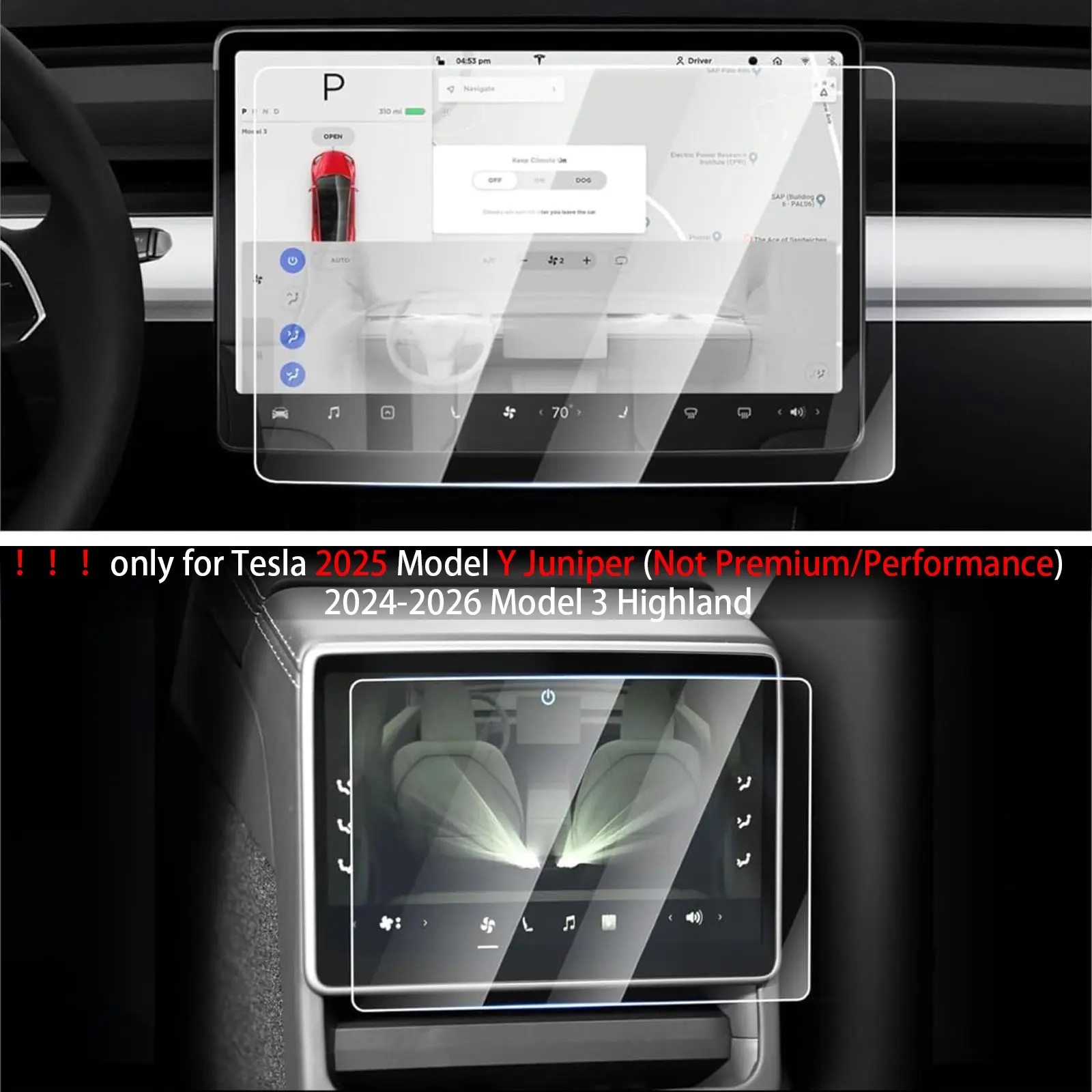 2 Pack Tempered Glass Screen Protector for Tesla for Model Y Juniper 2025 (Not Fit Premium/Performance) for Tesla for Model 3 Highland 2024-2026, 15.4 Inch Front & 8 Inch Rear Touchscreen Tesla Accessories