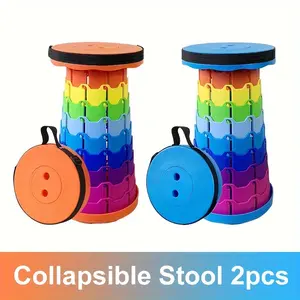 2pcs Collapsible Stool Portable Lightweight Retractable Folding Stools Seat Fishing Outdoors Indoors Kitchen Max Load 400lbs, Folding Shoe Changing Stool, Suitable For Hiking Camping, Courtyard BBQ, Rainbow Stool Easter Gift, Local Warehouse