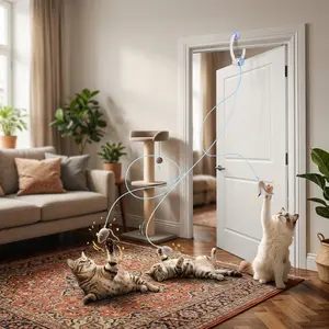 Automatic Interactive Cat Door Clamp Toy, USB Rechargeable Indoor Cat Teaser with Motion Sensor, Elastic Rope, Spring Hook, 3 Play Modes, DIY Accessories
