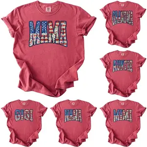 Custom Comfort Colors Mama 4th Of July T-Shirt, Patriotic Nana Tee, Retro American Grandma Tee, Gigi Mimi Lala Yaya Independence Day Shirt - AG