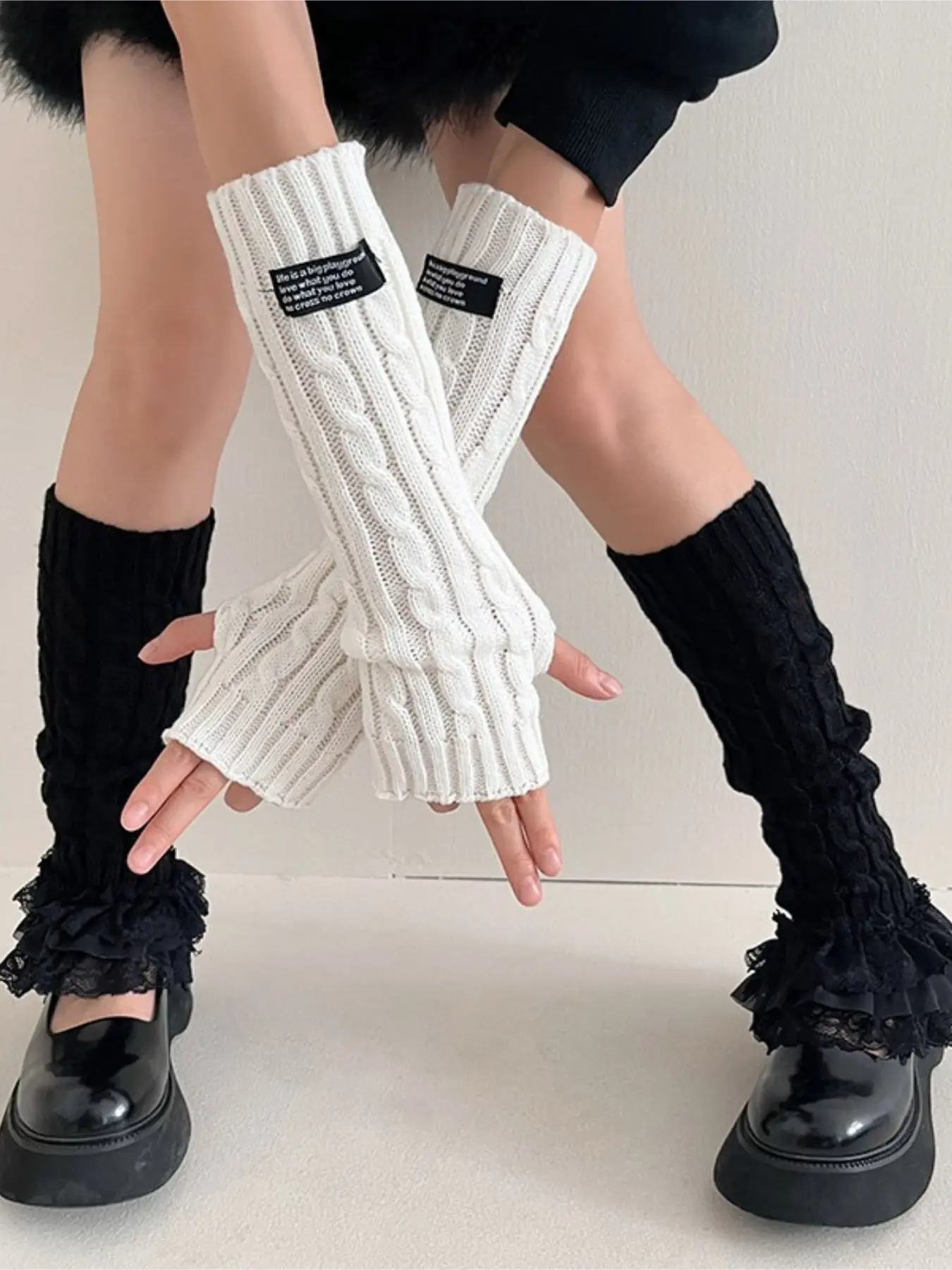 Millennium Y2K College Style New Arrival Letter English Label Gloves JK Mid-Calf Elephant Lolita Warm Hand Sleeves