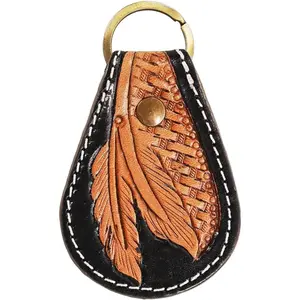 Cowhide hand tooled leather key chain keyring