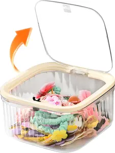Hair Accessories Organizer for Girls,Small Plastic Storage Box with Lid for Kids Hair Clips,Ties,Bows&Jewelry,Stackable Dust-Proof Flip Top Container,Desktop Organizer(Clear)