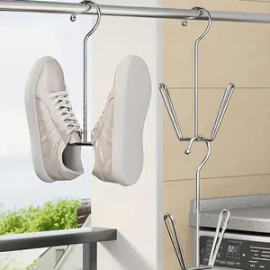 1/3pcs Stainless Steel Shoe Rack Hanger, Metal Hanging Shoe Organizer, Space Saving Hangable Drying Rack with Hook for Closet Rod, Silver, Home and Laundry Storage Accessory