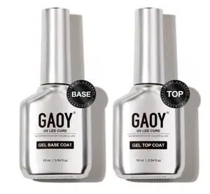 16ml 2 Pcs Glassy Gel Top Coat and Base Coat Set,No Wipe Foundation Combination for UV Light Cure Nail PoIish