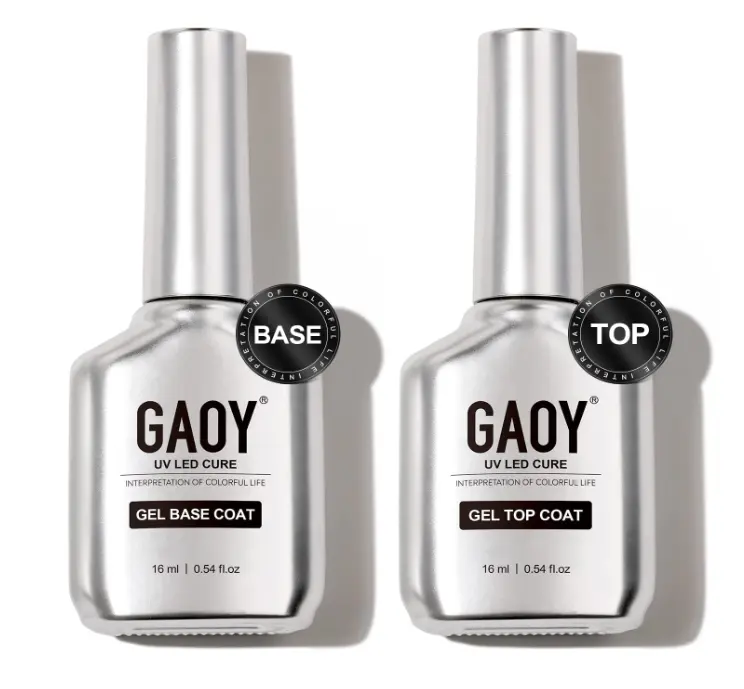 16ml 2 Pcs Glassy Gel Top Coat and Base Coat Set,No Wipe Foundation Combination for UV Light Cure Nail PoIish
