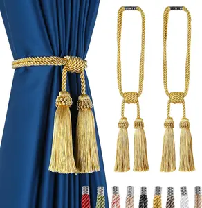 Curtain Tiebacks 2 Pack Tassel Curtain Tieback Modern  Tie Backs,Decorative Tassel Holdback for Draperies,Window DecorGold