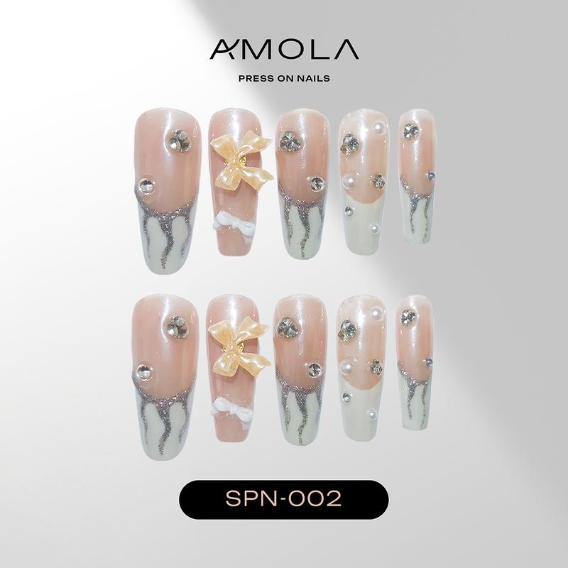 (Buy 2 Get 1) AMOLA - Press on nails Spinning Collection - SB-003 Handmade Press-On Nails [Free Tools with 3M Glue Tabs] Reusable, Long-Lasting, Salon-Quality
