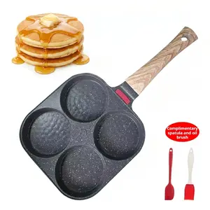 3 & 4-Hole Design – Non-Stick Egg Pan Multi-functional Non-stick Pan | Ideal for Eggs, Burgers & Pancakes | Free Spatula and Baking Brush Included Kitchen Utensils