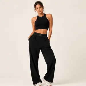Women's High-Waisted Wide-Leg Casual Pants (with Pockets) — Lightweight, stretchy style; suitable for casual wear, yoga, fitness, travel, and lounging at home