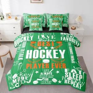 Feelyou 7-Piece Ultra-Soft Microfiber Bedding Set - Ice Hockey Sports Theme with Motivational Print, Flat Sheet, Fitted Sheet, Soft Breathable Blanket, Designed for Teens