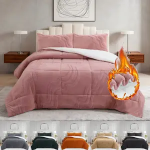 3 Pcs Luxury Sherpa Comforter Set Queen King Size Wave Jacquard Pattern Anti Static Warm Winter Soft Plush Blanket Heavy Weight Cozy Fuzzy Hotel Style Bedspread Set Home Decor Master Bedroom Modern Bedding