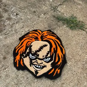 Custom Chucky Rug with Distinctive Orange Hair and Sharp Features for Unique Decor