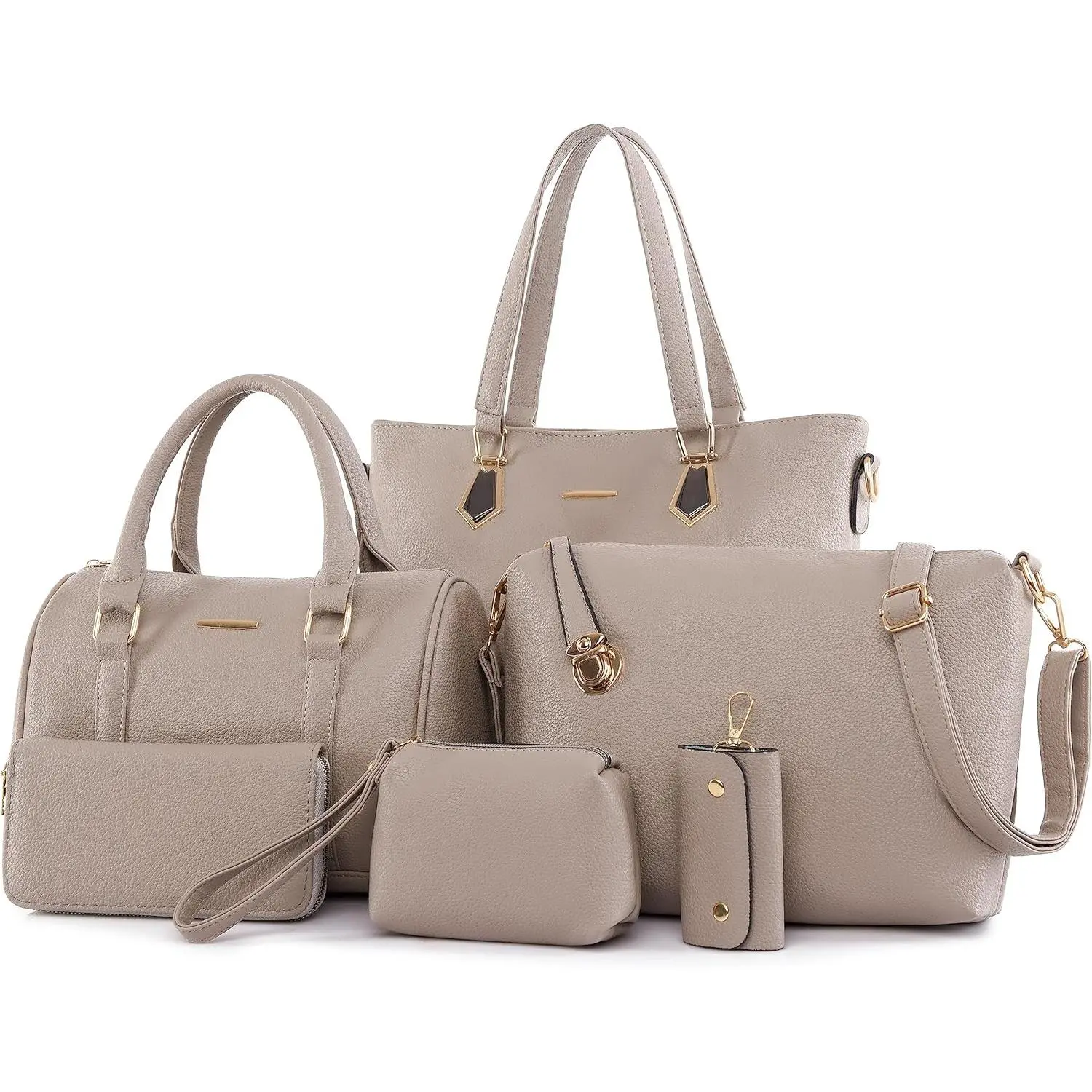 Purses and Handbags for Women Synthetic Leather Tote Crossbody Bags Satchel Purses Set 6 count