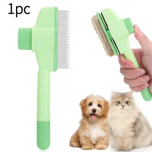 Pet Hair Removal Comb with Release Button for Cats and Dogs, De-Shedding Brush with Long & Short Stainless Steel Teeth for Efficient Hair Removal, Grooming Tools, Fur Grooming Brush