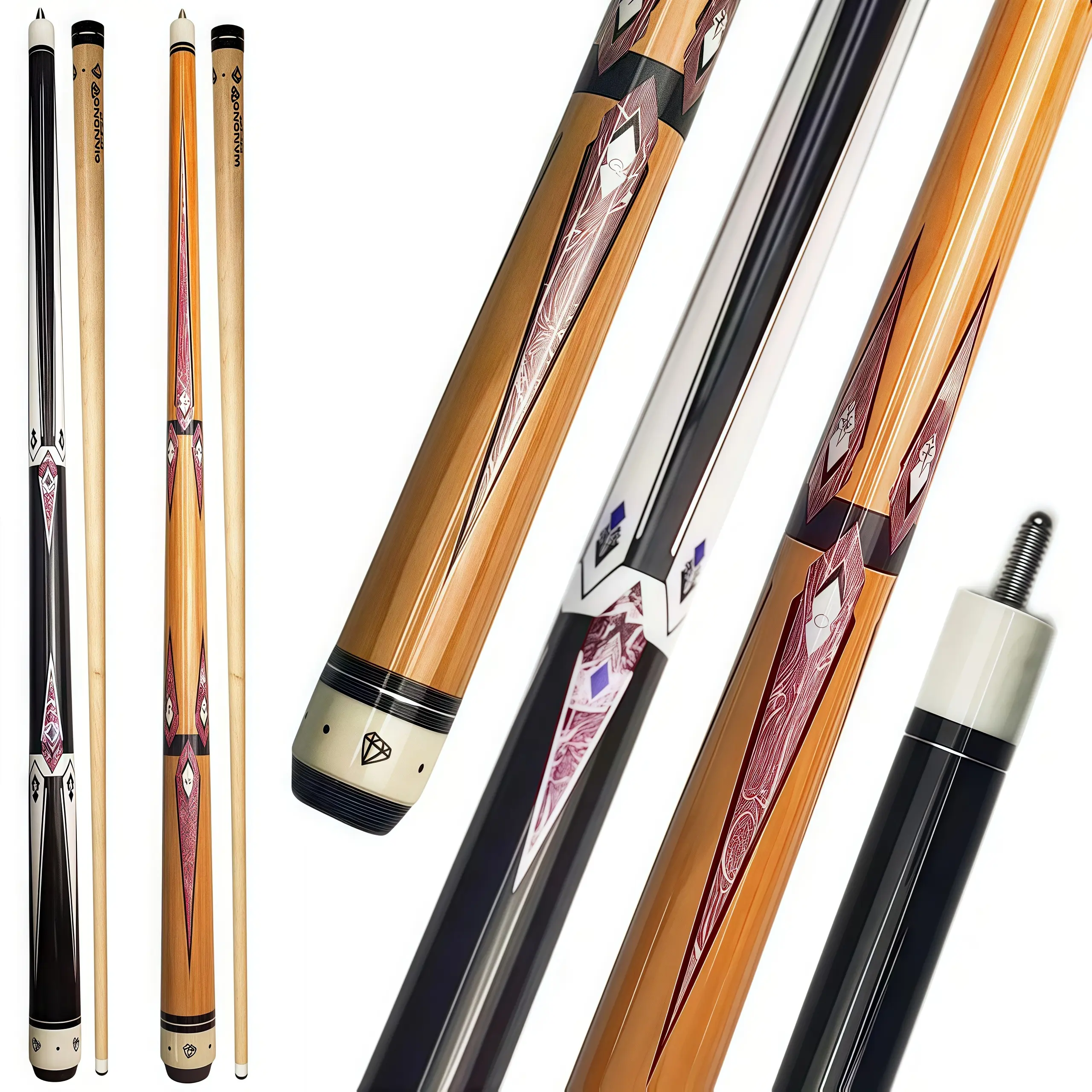 Lynk Cue Billiard Cue Stick, Handcrafted Canadian Maple 2-Piece, 58in 20oz 13mm Tip, Black & Yellow Design for Beginners & Enthusiasts, Local Warehouse Shipping