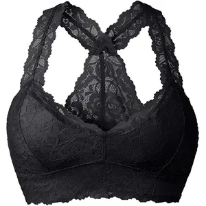 Women Floral Lace Bralette Padded Breathable Sexy Racerback Lace Bra Womenswear Underwear