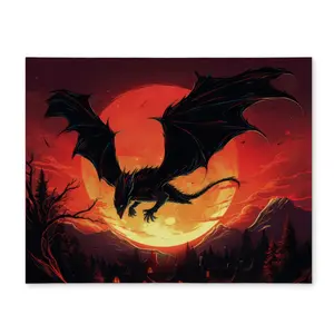 Black Polyester Tableware Placemat, 14x18 in, The Dragon's Wrath Design, for Home Decor & Table Top Styling