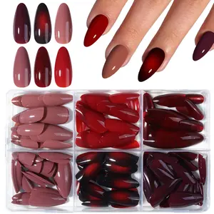 144 Glossy Almond Fake Nails Art Stickers Set, Medium Length DIY Acrylic Nail Extensions, Reusable Gel & File Included, Perfect for Dance Parties