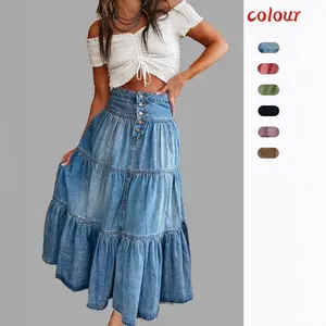 Bohemian 25-Year Anniversary Tiered A-Line Denim Skirt