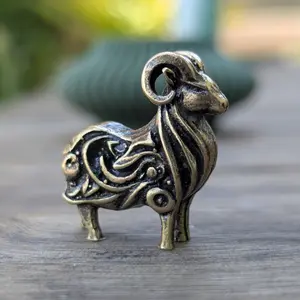 Ram Figurine Curled Horns Goat Miniature Ornament Sculpture Solid Brass USA Crafted Decor 1x3x2.8 cm
