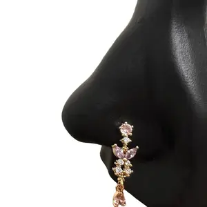 Dangle Purple Butterfly Nose Stud in Surgical Steel 20 Gauge L-Shape 7mm x 4mm Hypoallergenic with Case and Pouch