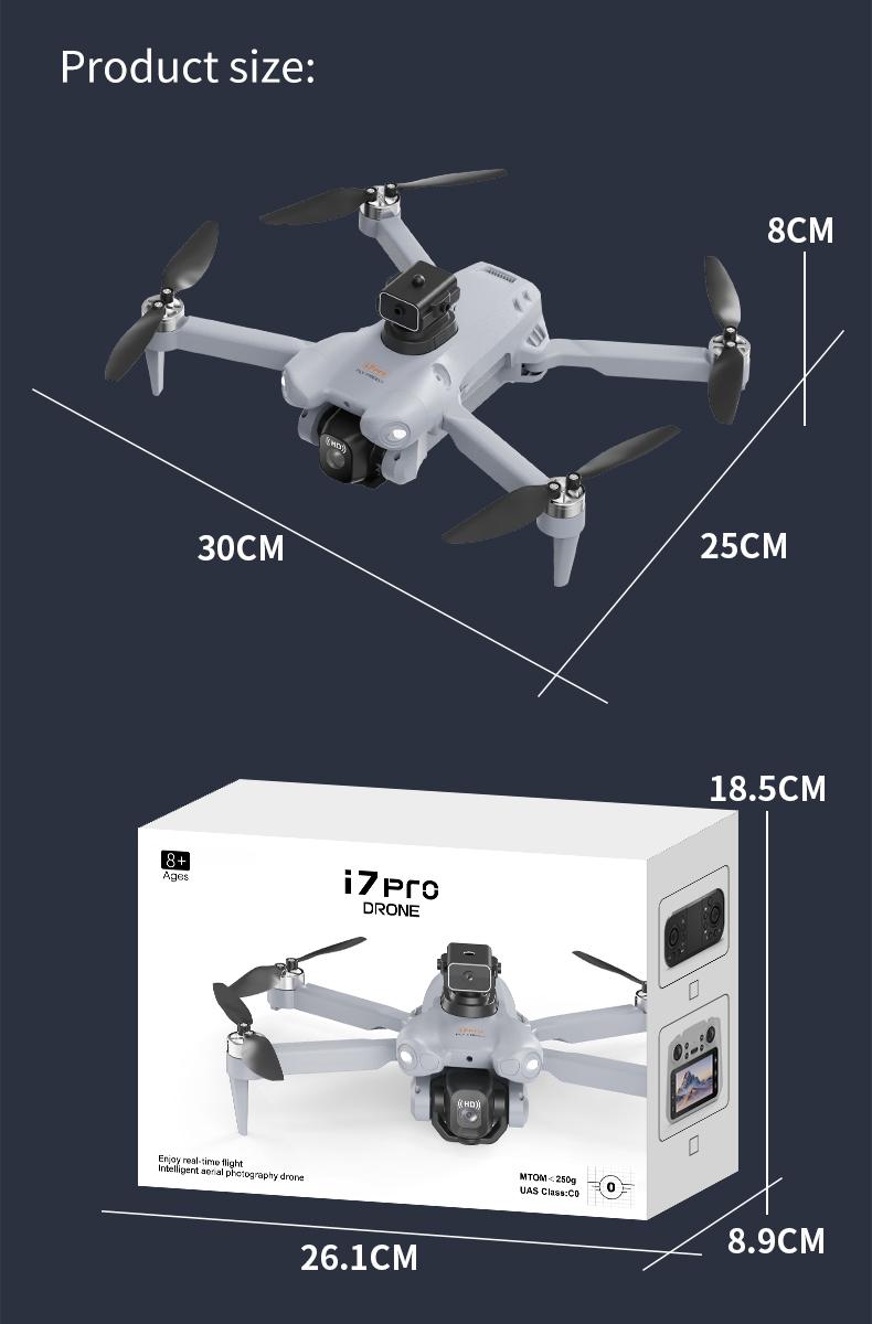 CJCMALL i7 PRO Brushless Drone with 4K HD Dual Camera, 4CH 2.4GHz Remote Control, Intelligent Obstacle Avoidance, Optical Flow Positioning, Foldable Design, 12 Minutes Flight Time