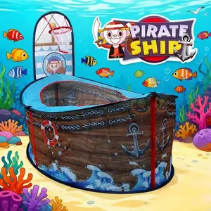 Kids Pirate Ship Play Tent, Colorful Foldable Portable Castle Playhouse, Perfect Outdoor Party Tent for Boys Girls, Ideal Halloween Christmas Gift, No Accessories