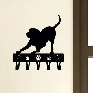 Wall-Mounted Hook Up Hanger – Playful Pup Key Rack & Dog Leash Hanger, Metal Art Iron Crafts, Stylish Wall Key Holder, Functional and Decorative Organizer