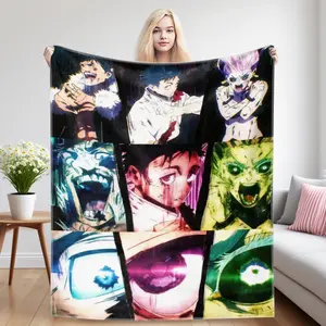 Jujutsu Kaisen Anime Collage Throw Blanket | Yuji Itadori Megumi Fushiguro Gojo Satoru Flannel Blanket for Fans, Soft Plush Bed Couch Blanket, Gift for Anime Lovers