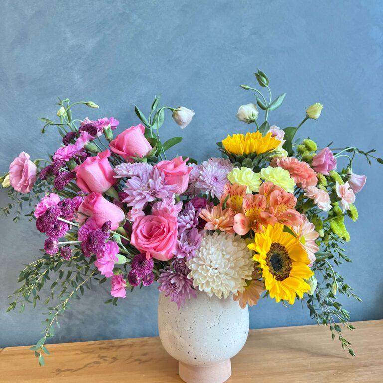 Sunny Side Bloom - Radiant Floral Arrangement with Sunflowers Pink Roses Daisies & Pastel Blooms for Brighten Your Day