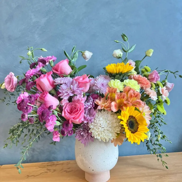 Sunny Side Bloom - Radiant Floral Arrangement with Sunflowers Pink Roses Daisies & Pastel Blooms for Brighten Your Day