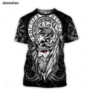 Viking Odin Wolf Lion Raven Skull Tattoo 3D Print Tshirt Men Summer Round Neck Tee Female Casual Top Unisex Harajuku Streetwear