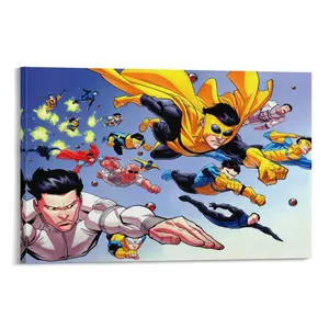 Invincible Battle Scene Canvas Print - Premium Superhero Comic Wall Art, HD Invincible Heroes Fight Poster, Multi-Scene Decor for Bedroom, Living Room & Gaming Room, Ideal Gift for Invincible Fans
