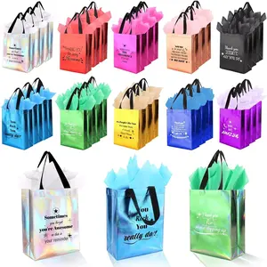 40 Pcs Reusable Gift Bags with Handles - Include 20 Iridescent Gift Bags & 20 Tissue Paper - Employee Appreciation Gifts Bulk for Staff, Team, Coworker, Teachers, Nurse, Thank You Gifts (Colorful)