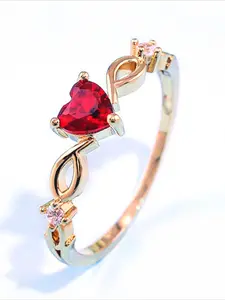 Fashion 18K Gold Plated Red Heart Zircon Women's Ring, Valentine's Day Christmas Gift, Bridal Wedding Engagement Jewelry, Daily Wear Decorative Accessories