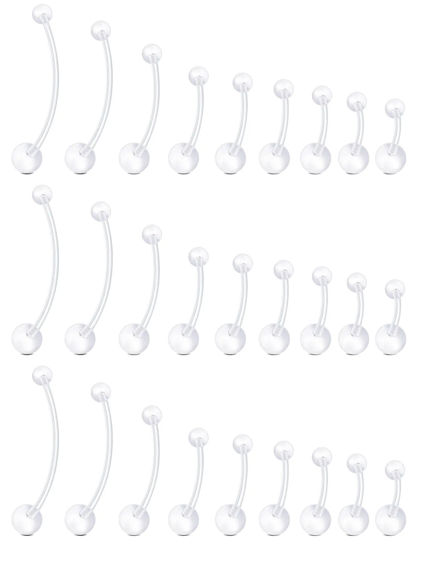 Clear Piercing Jewelry Set, 9pcs 16 Gauge Retainers & Rings, Unisex Body Jewelry for All Genders, Multiple Sizes Available